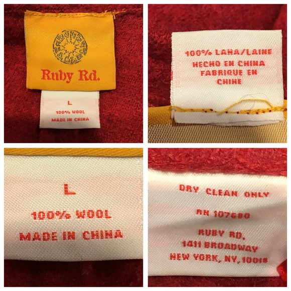 Vintage Ruby Rd Womens 100% Wool Pea Coat Size L Red Button Up Swing Jacket Twee - Picture 12 of 16